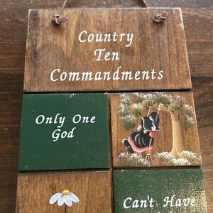 All-Star Creations Co Country 10 Commandments Wood Wall Hanging Folk Art Cottage